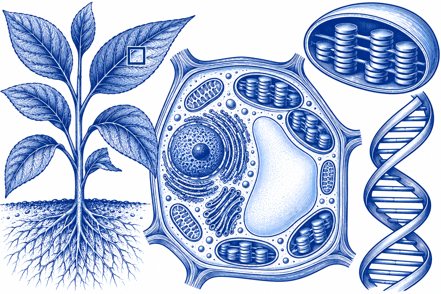 AP Biology cell, genetics, and organism illustration
