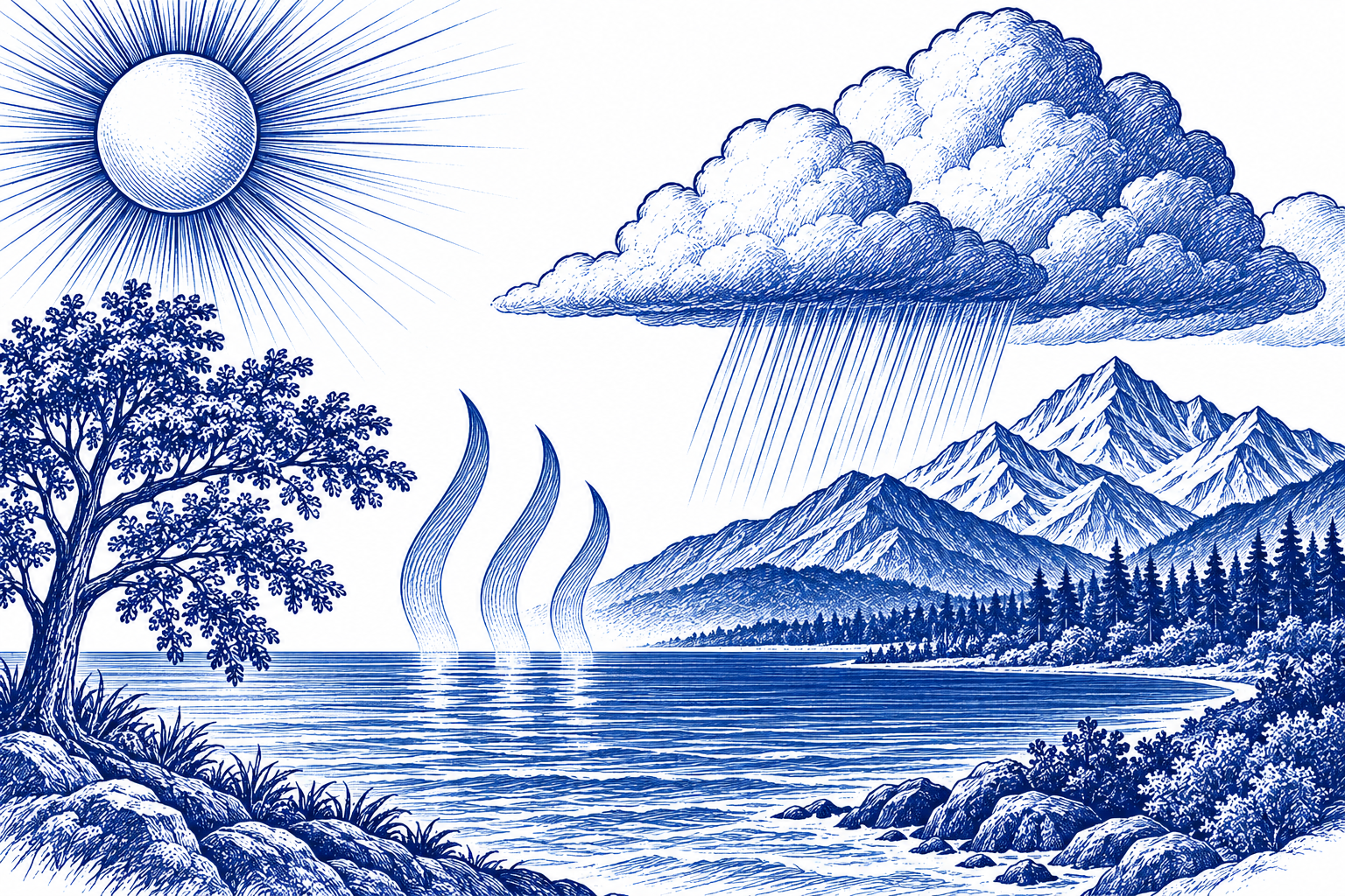 AP Environmental Science ecosystems, water cycle, and climate illustration