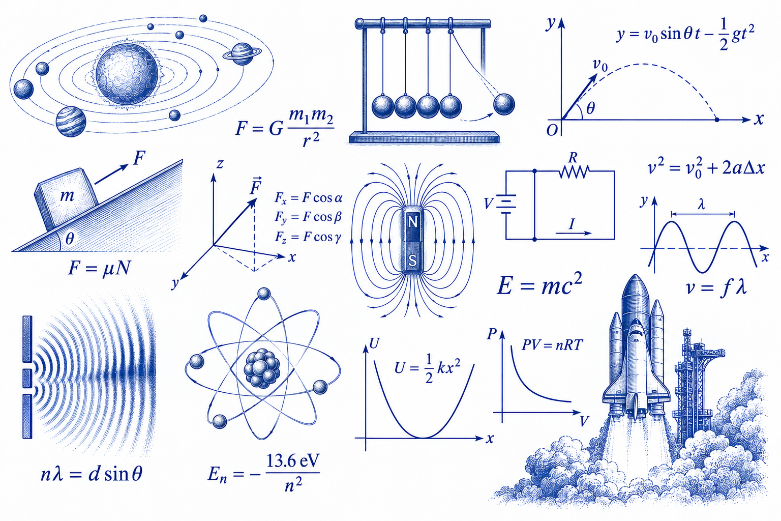 College and university physics illustration