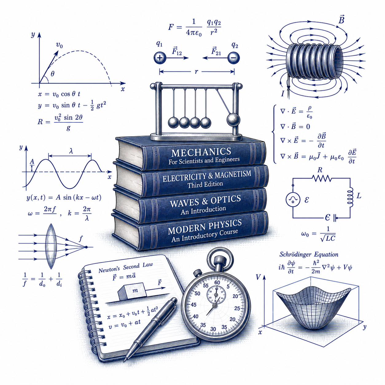 College and university physics tutoring in mechanics, electricity and magnetism, waves, optics and thermodynamics