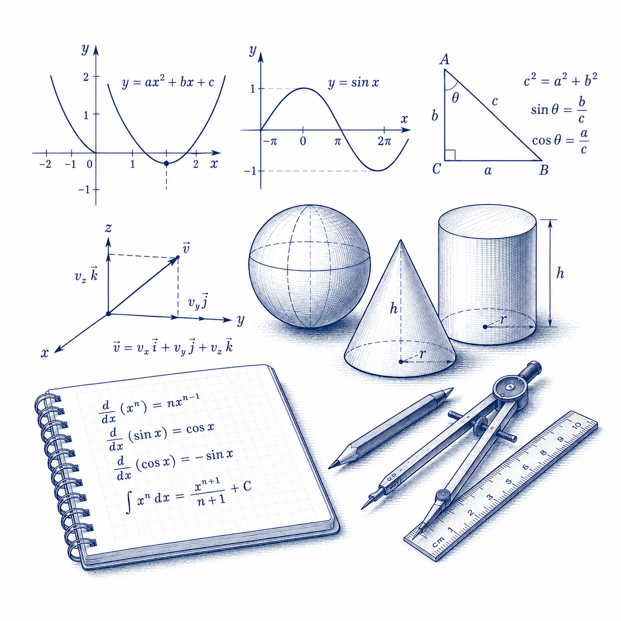 Mathematics tutoring topics including algebra, geometry, trigonometry, precalculus and calculus