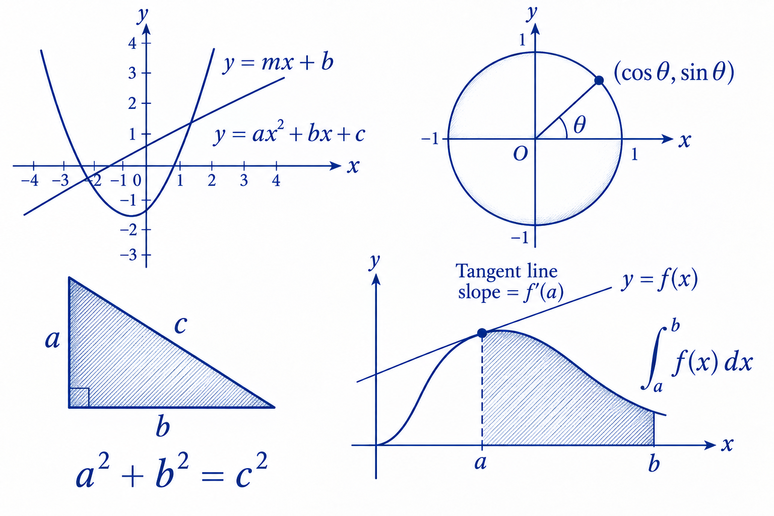 Mathematical illustration with graphs, geometry, a spiral shell, and spatial forms